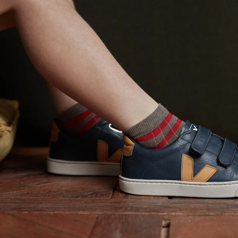 Socquettes | Taupe & Rouge - Coton
