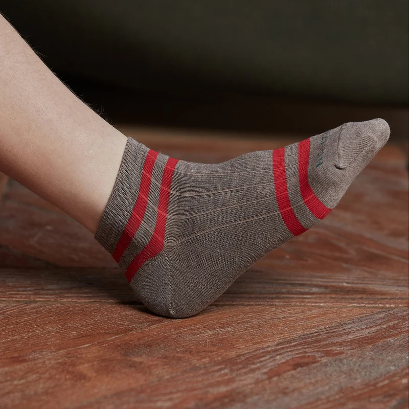 Socquettes | Taupe & Rouge - Coton