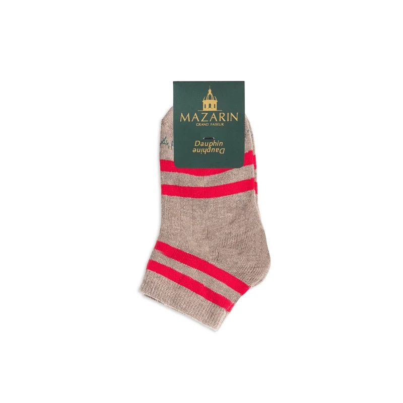 Socquettes | Taupe & Rouge - Coton
