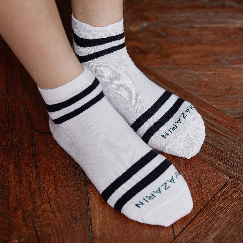 Socquettes | Blanc & Marine - Coton