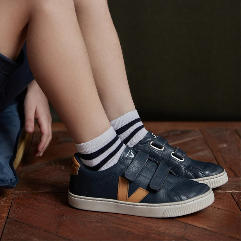 Socquettes | Blanc & Marine - Coton