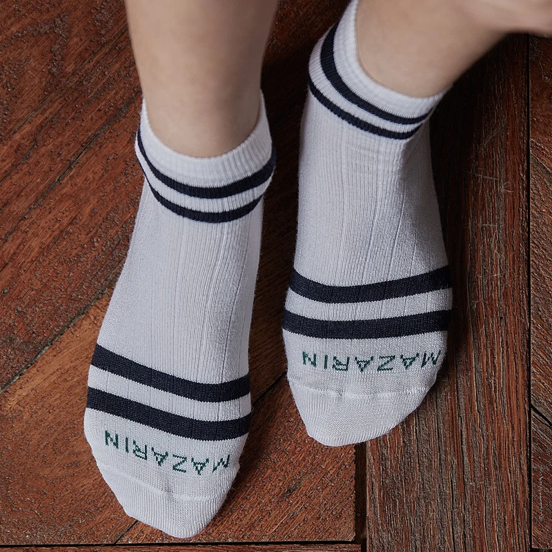 Socquettes | Blanc & Marine - Coton