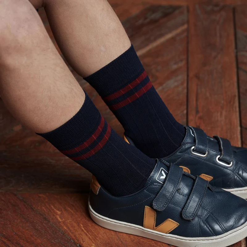 Chaussettes | Marine & Rouge foncé - Coton