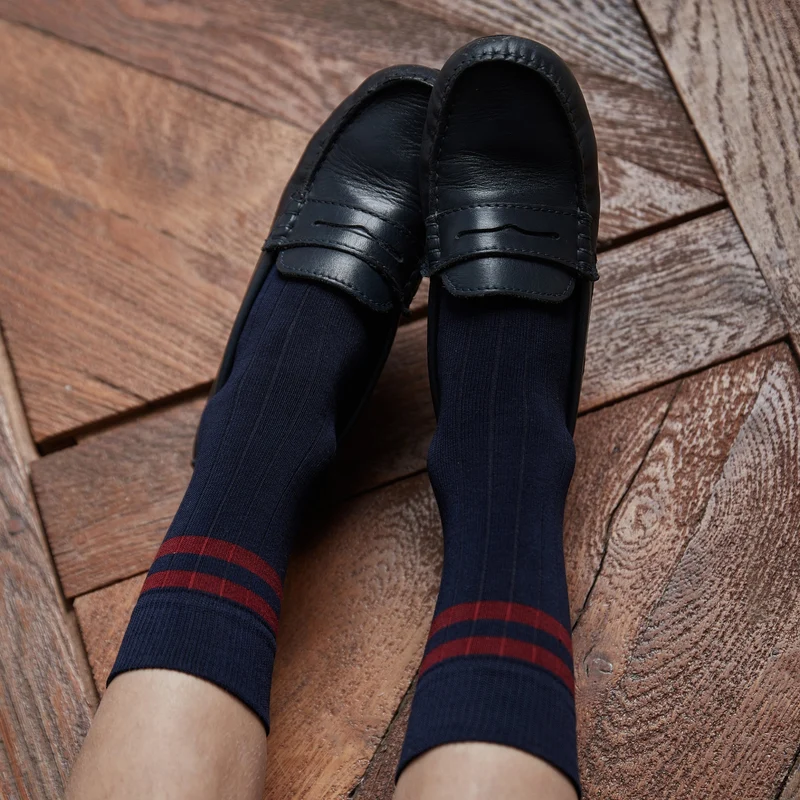 Chaussettes | Marine & Rouge foncé - Coton