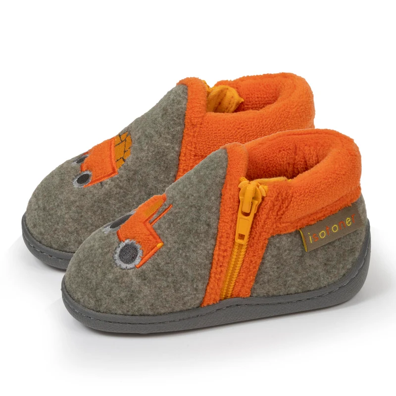 Chaussons bottillons zip Bébé Kaki chiné