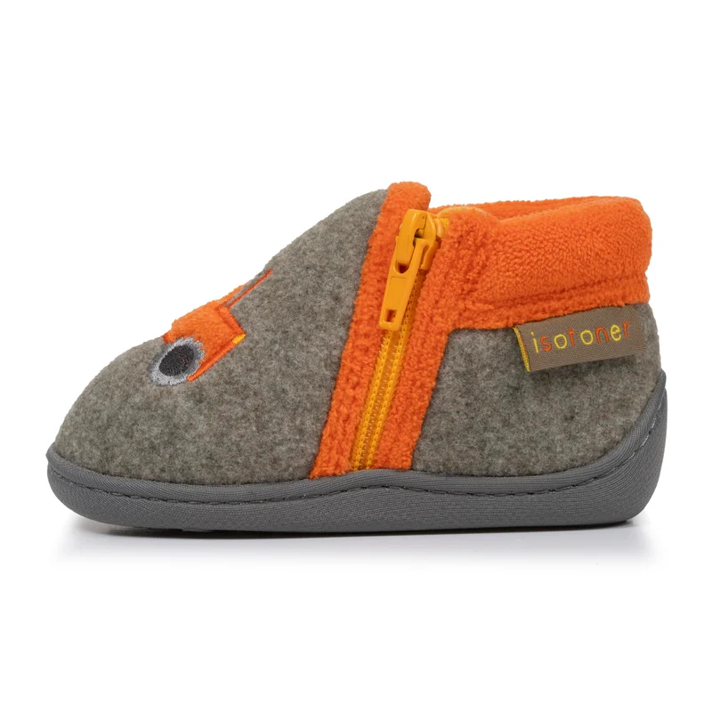 Chaussons bottillons zip Bébé Kaki chiné