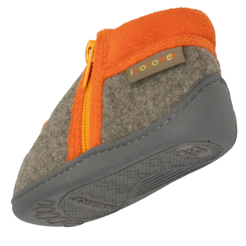 Chaussons bottillons zip Bébé Kaki chiné