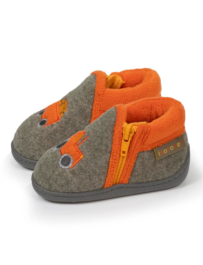 Chaussons bottillons zip Bébé Kaki chiné