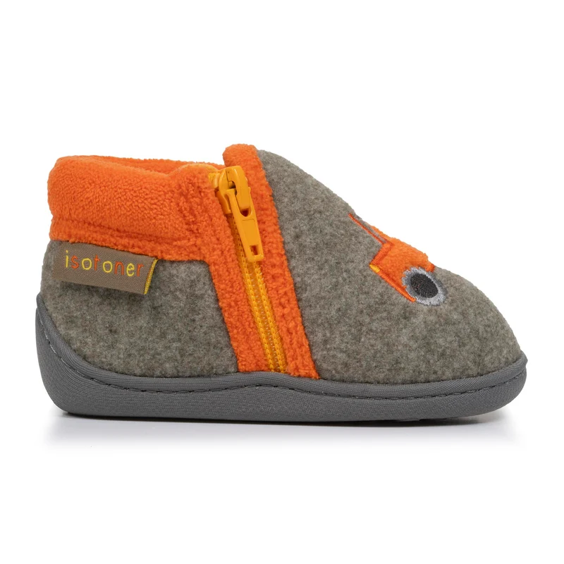 Chaussons bottillons zip Bébé Kaki chiné
