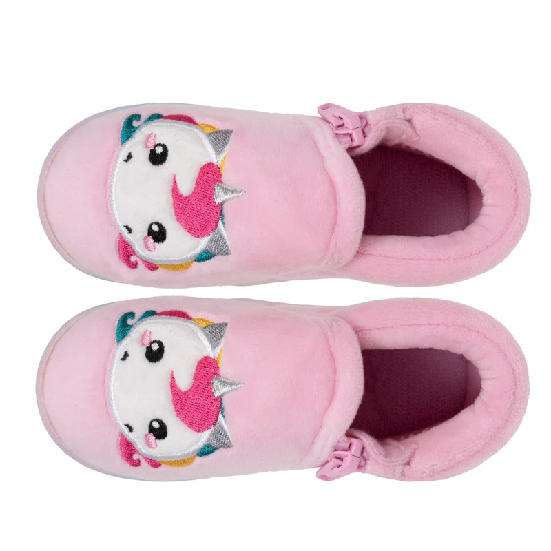 Chaussons bottillons zip Bébé velours Rose licorne