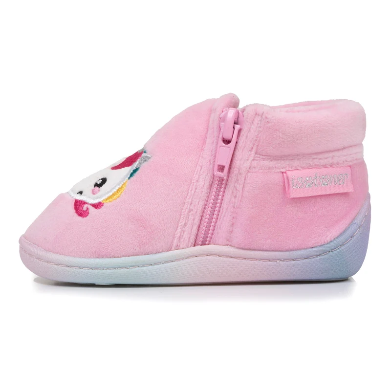 Chaussons bottillons zip Bébé velours Rose licorne