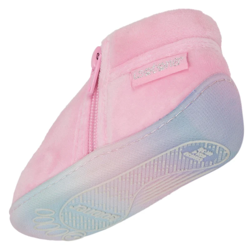 Chaussons bottillons zip Bébé velours Rose licorne