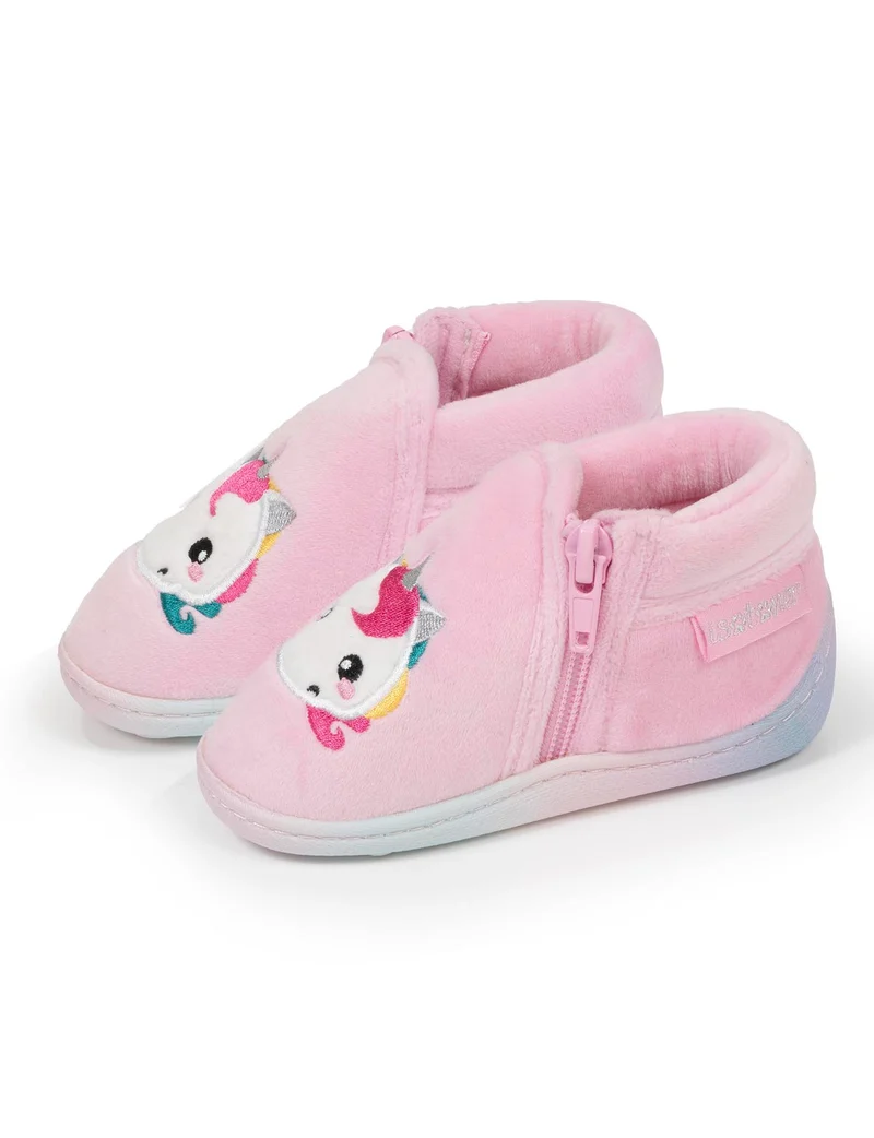Chaussons bottillons zip Bébé velours Rose licorne