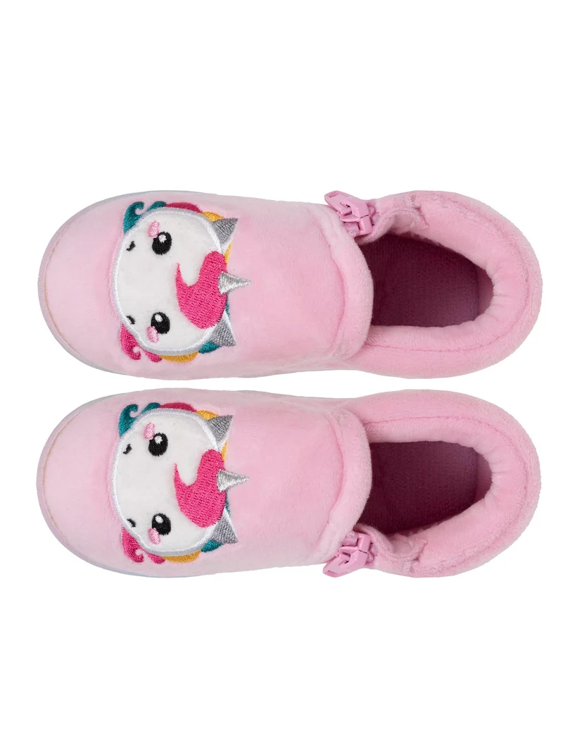 Chaussons bottillons zip Bébé velours Rose licorne
