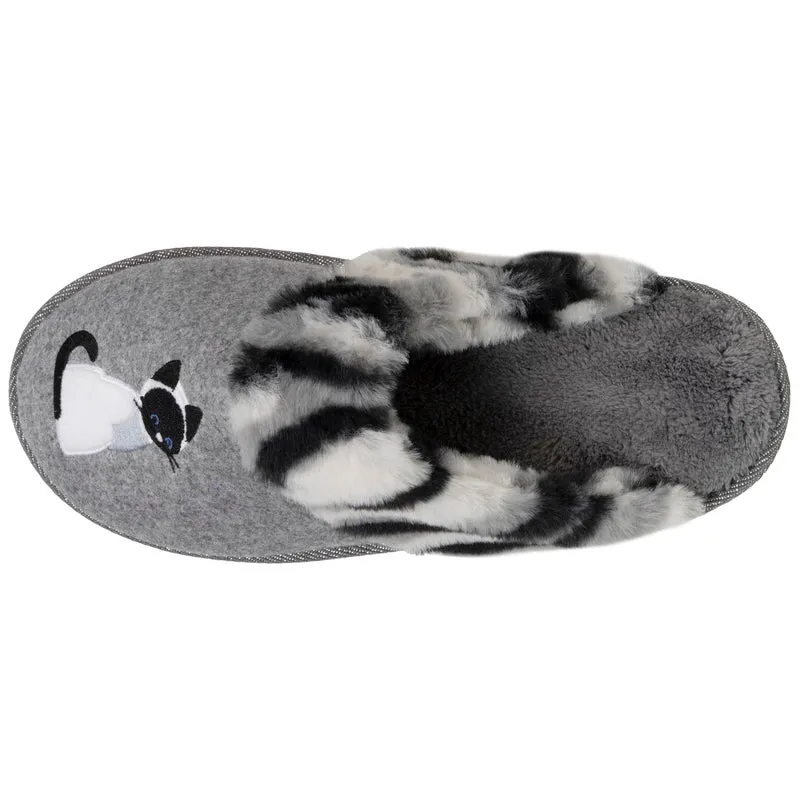 Chaussons mules Femme plates Chat Gris