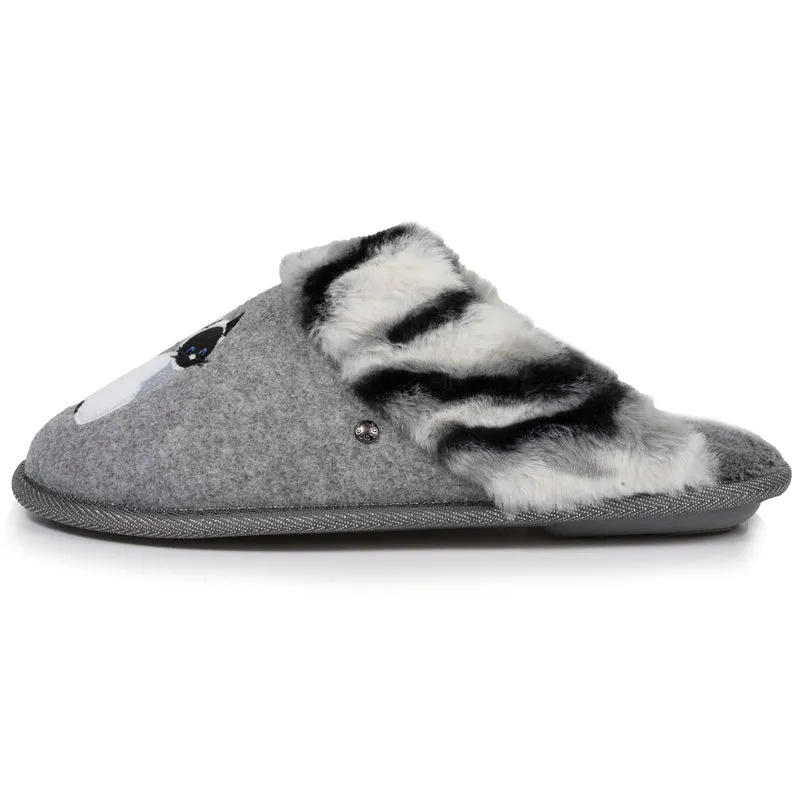 Chaussons mules Femme plates Chat Gris