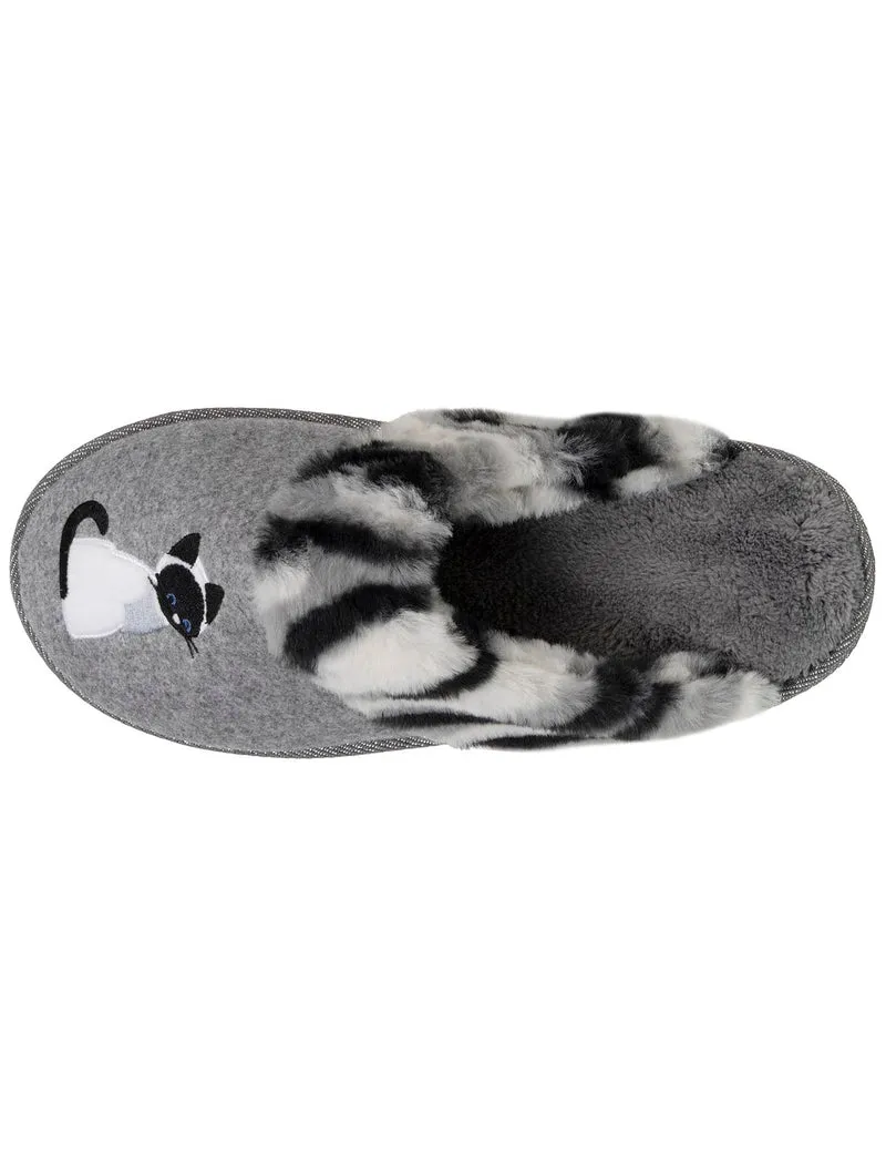Chaussons mules Femme plates Chat Gris