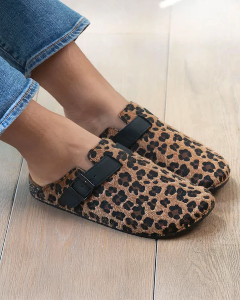 Mules Sabots Femme Léopard/Noir