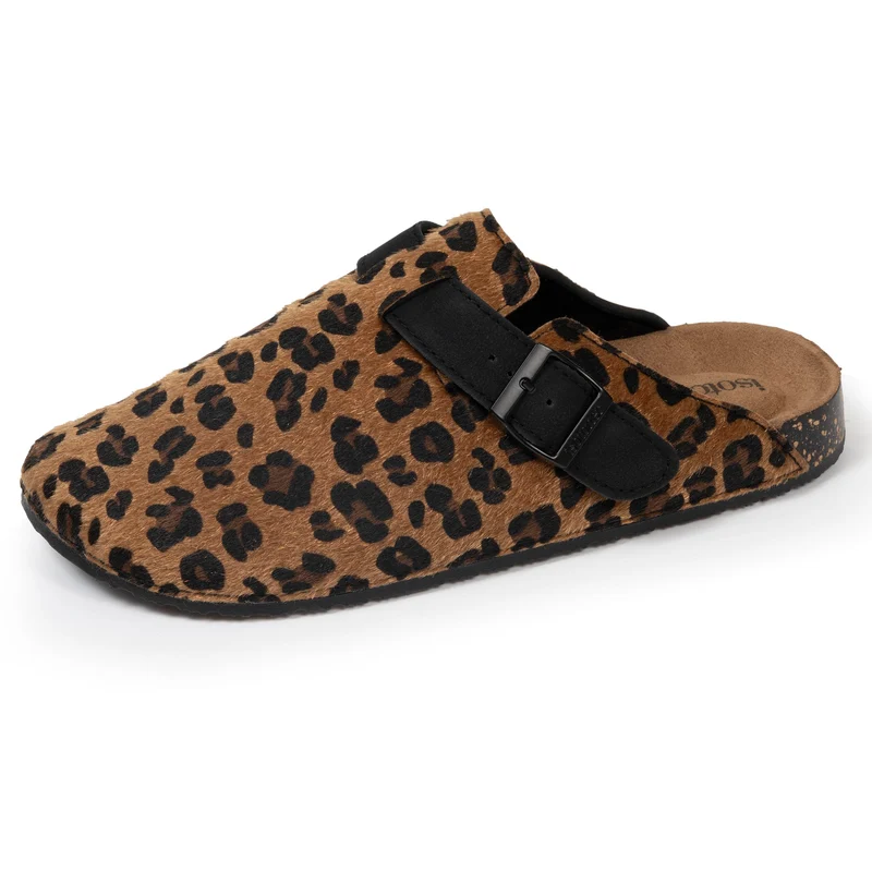 Mules Sabots Femme Léopard/Noir