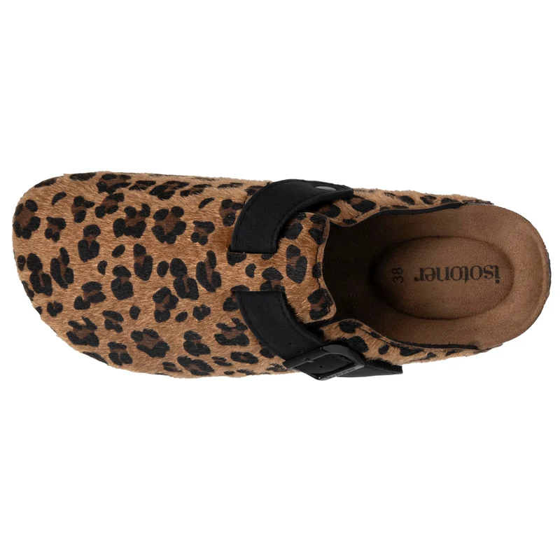 Mules Sabots Femme Léopard/Noir