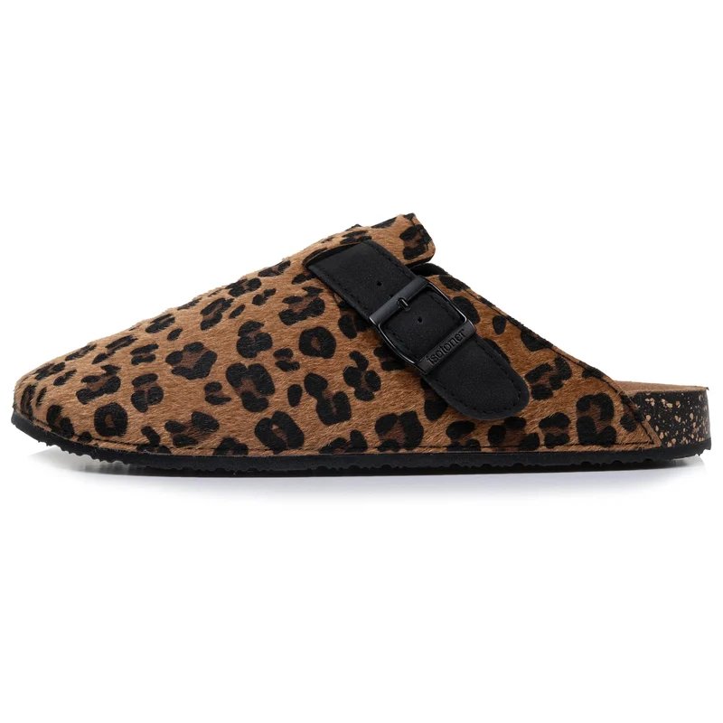 Mules Sabots Femme Léopard/Noir
