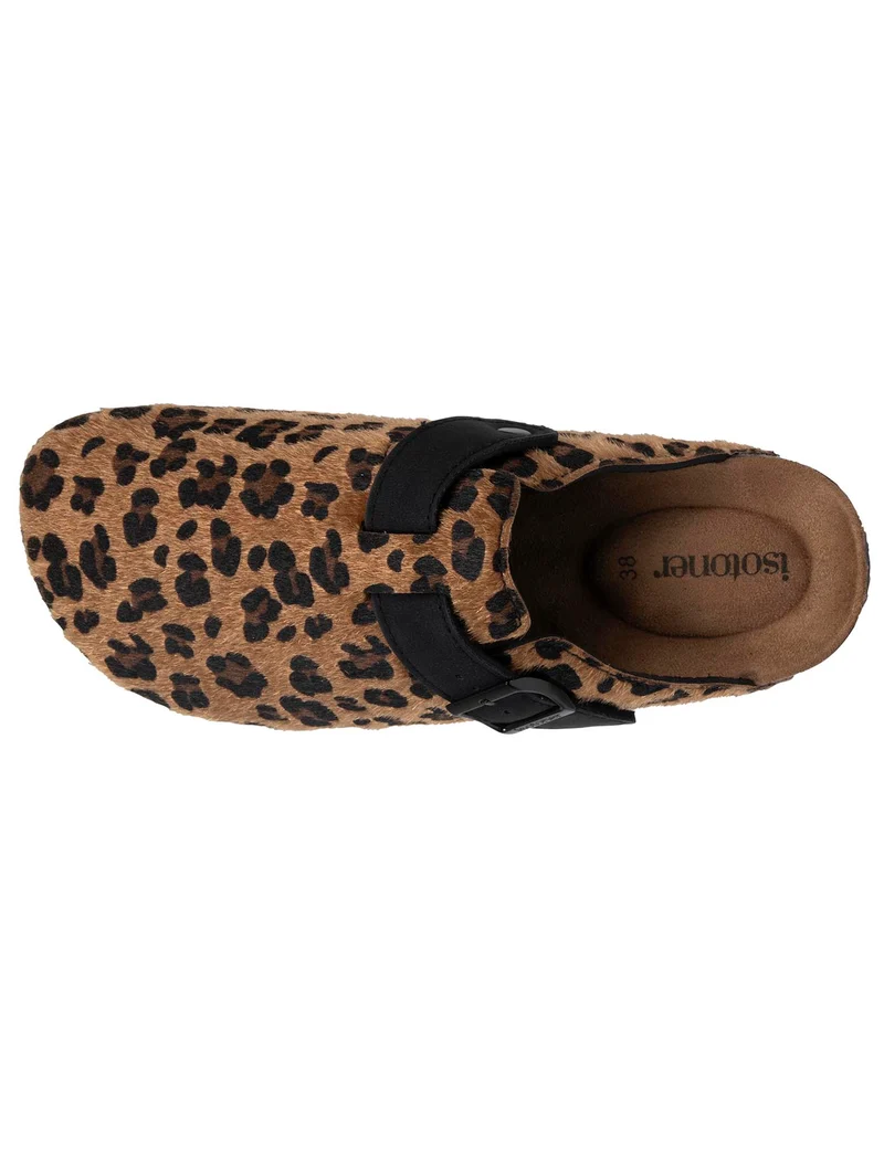 Mules Sabots Femme Léopard/Noir