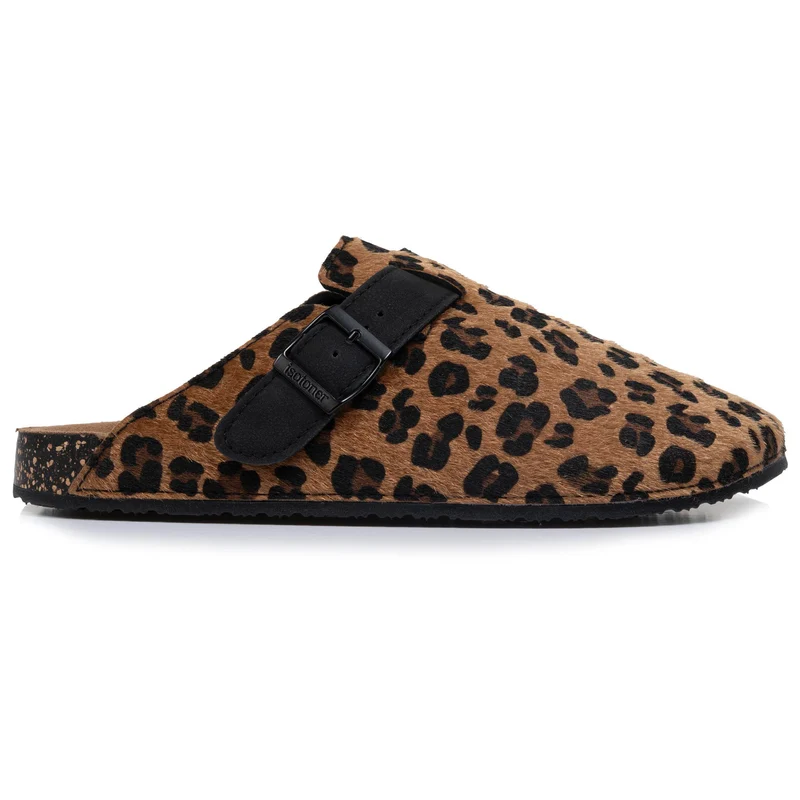 Mules Sabots Femme Léopard/Noir