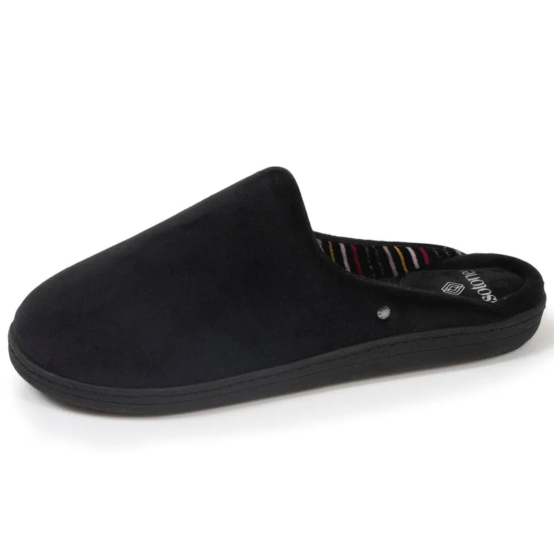 Chaussons mules Femme Noir intérieur rayures
