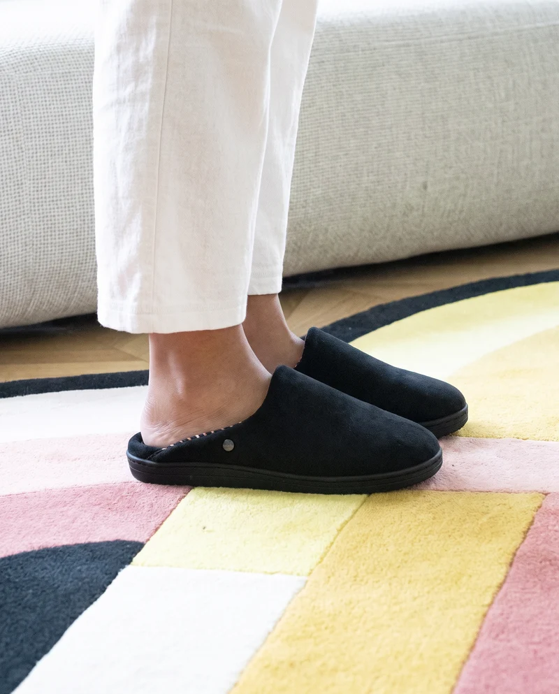 Chaussons mules Femme Noir intérieur rayures