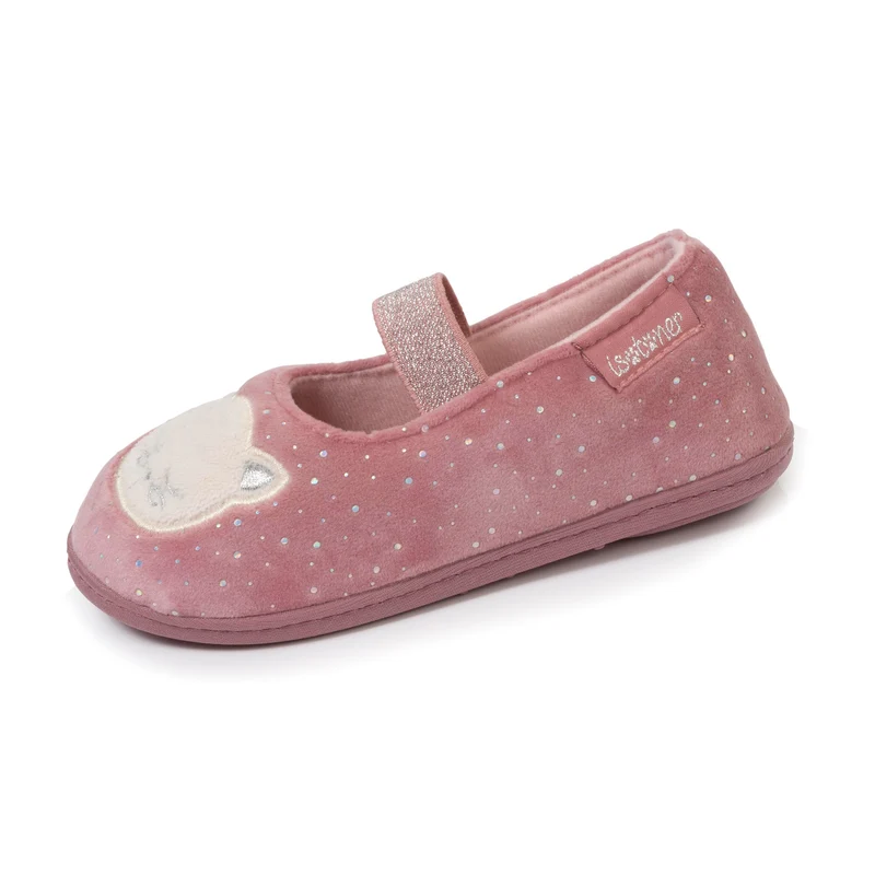 Chaussons ballerines Enfant velours Rose Chat