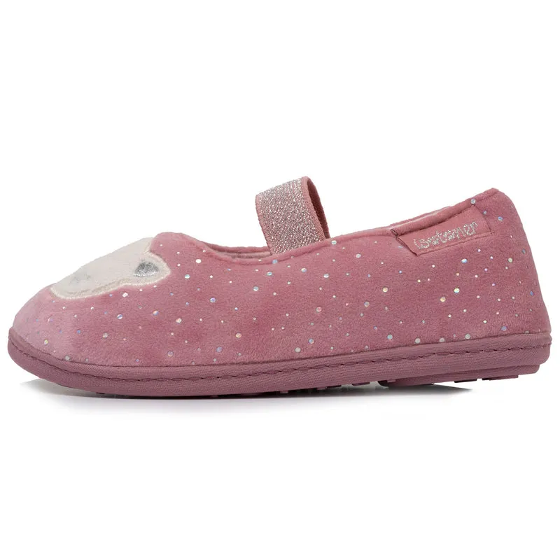 Chaussons ballerines Enfant velours Rose Chat