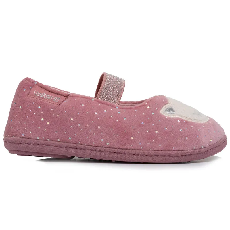 Chaussons ballerines Enfant velours Rose Chat