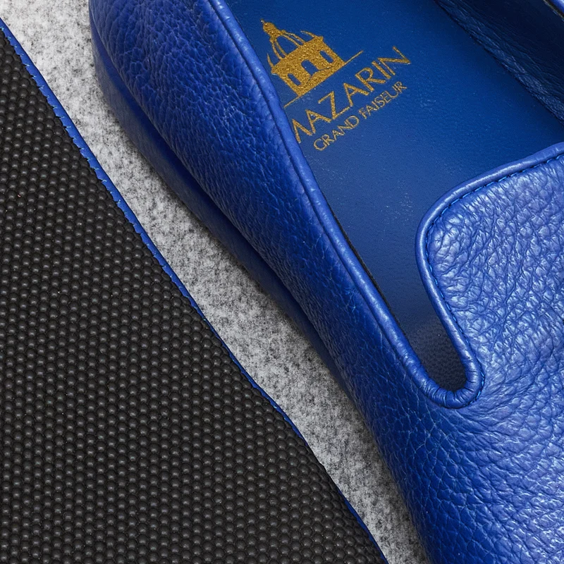 Chaussons Bleu roi - Cuir grainé