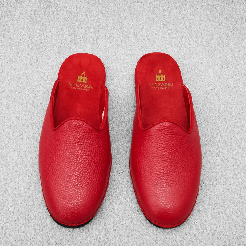 Chaussons ouverts rouges - Cuir grainé