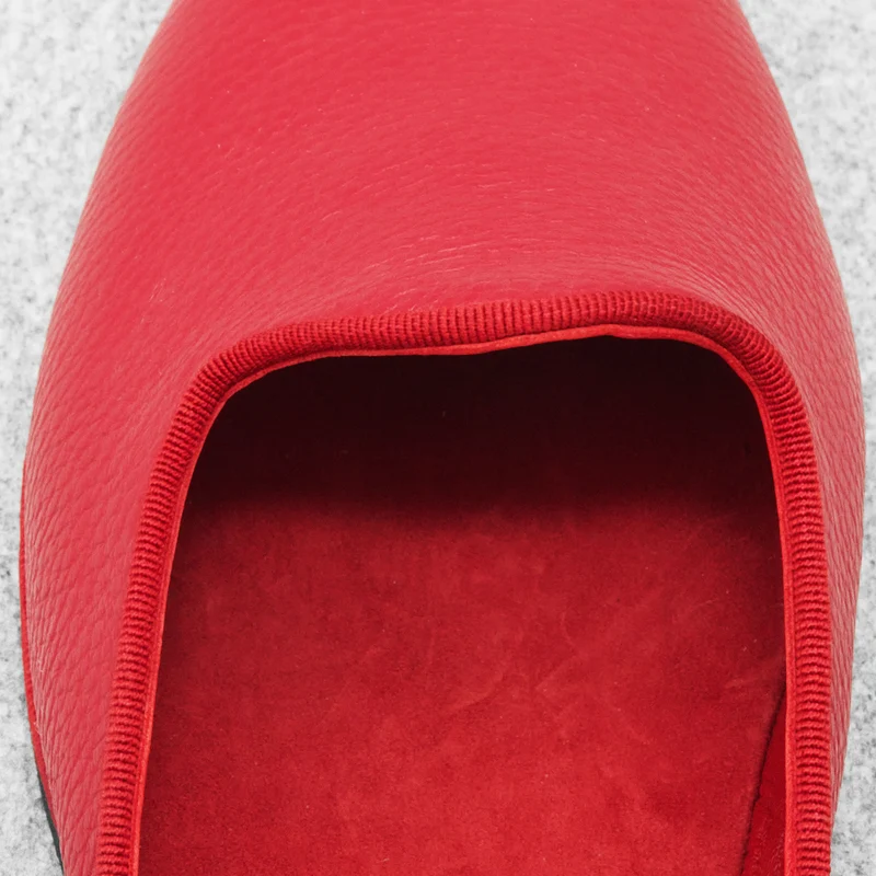 Chaussons ouverts rouges - Cuir grainé