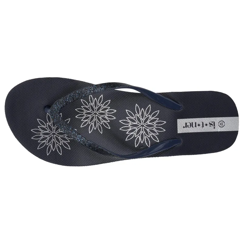 Tongs Femme imprimé floral talon Marine