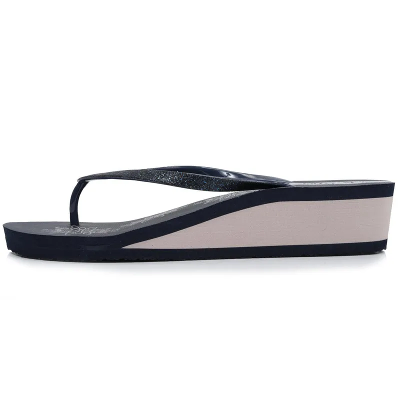 Tongs Femme imprimé floral talon Marine
