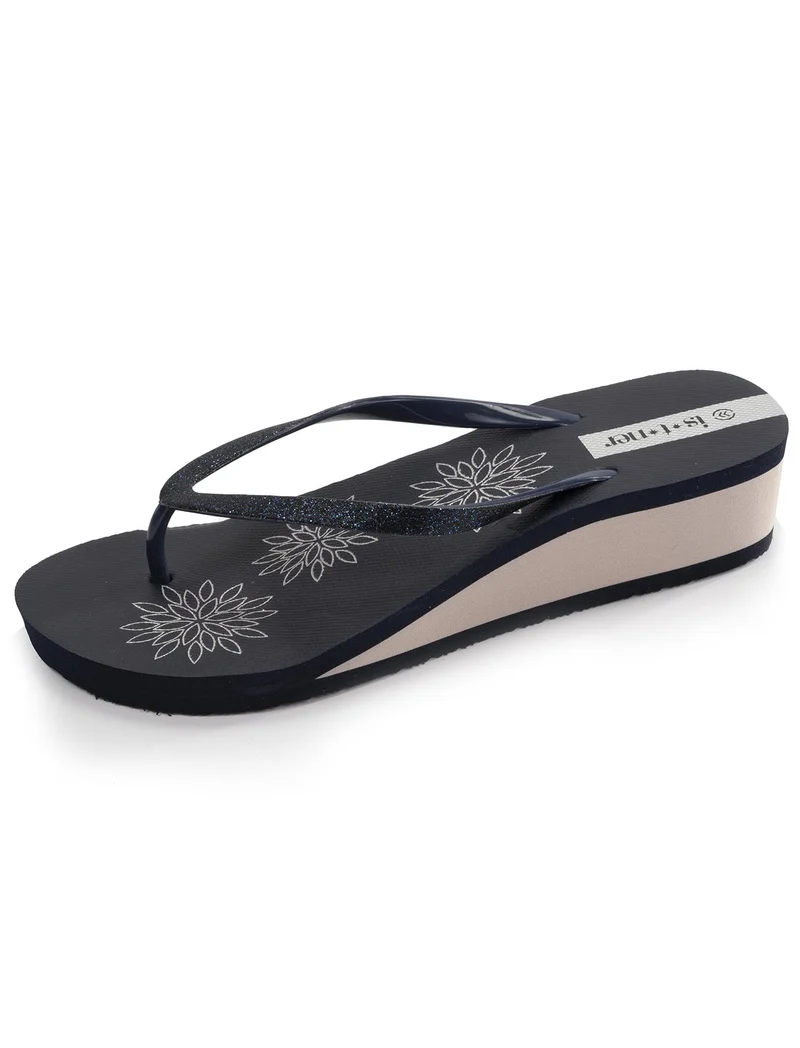 Tongs Femme imprimé floral talon Marine
