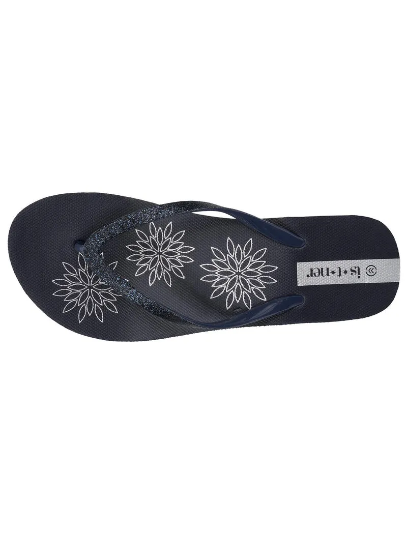 Tongs Femme imprimé floral talon Marine