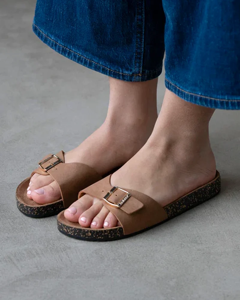 Mules Sandales Femme simple bride Camel
