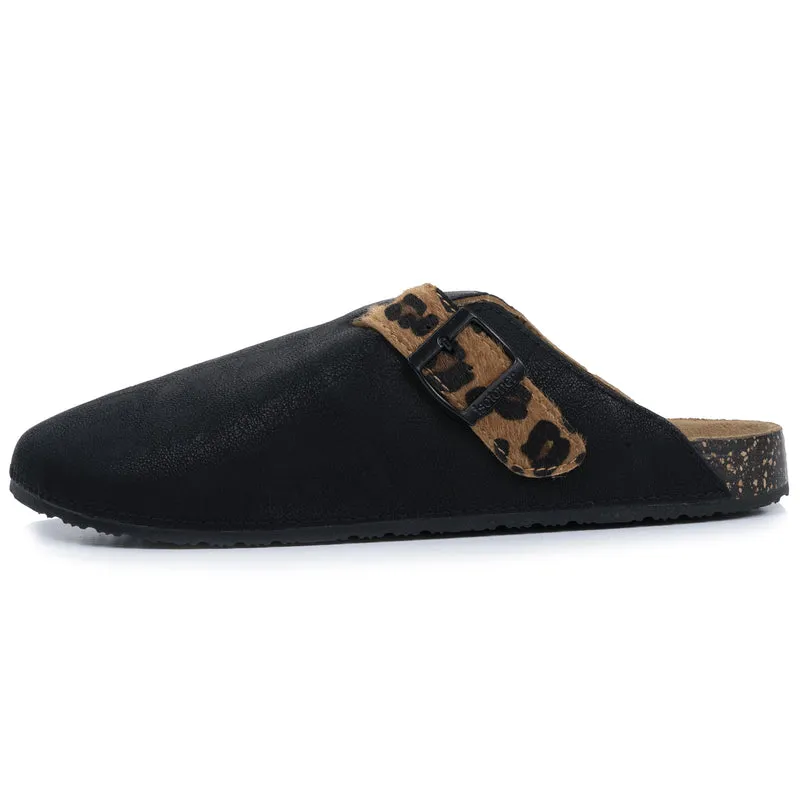 Mules Sabots Femme Noir Léopard
