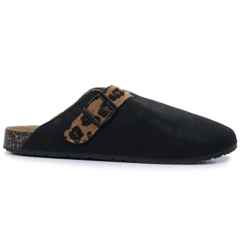 Mules Sabots Femme Noir Léopard