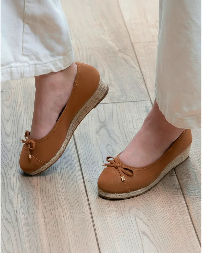 Ballerines Femme corde talon compensé Camel