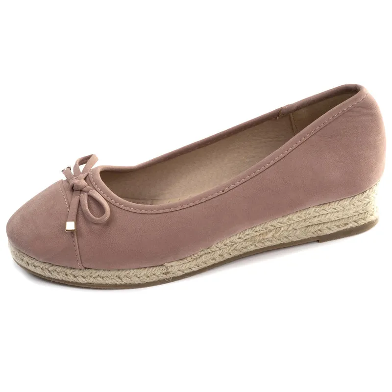 Ballerines Femme corde compensé Rose poudré