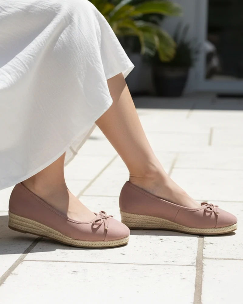 Ballerines Femme corde compensé Rose poudré