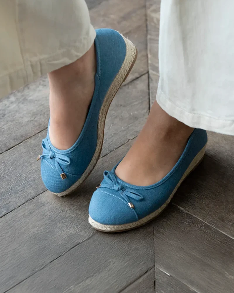 Ballerines Femme corde talon compensé Bleu