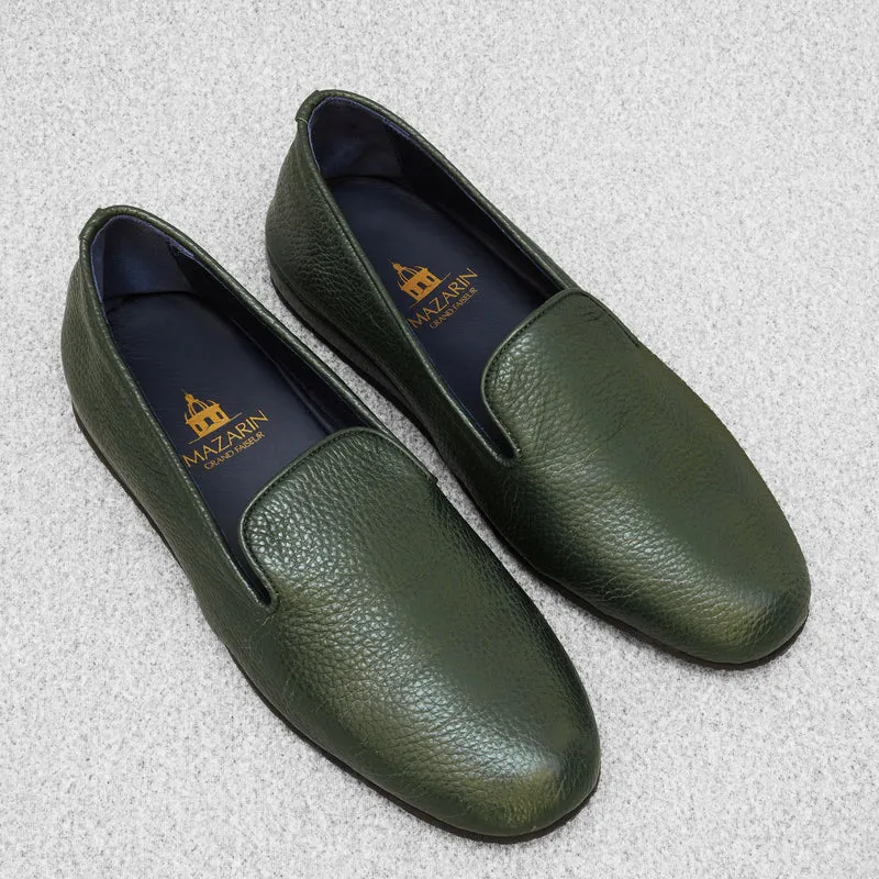 Chaussons verts - Cuir grainé