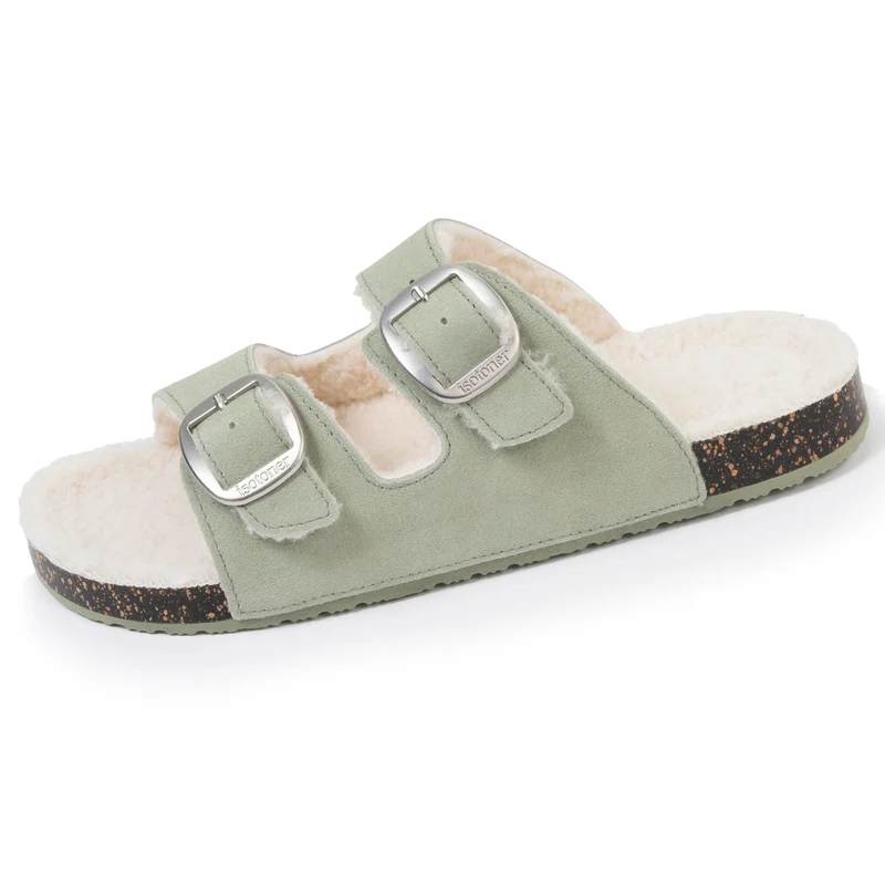 Chaussons sandales Femme Sherpa Vert d'eau