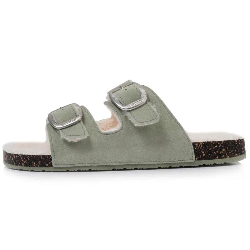 Chaussons sandales Femme Sherpa Vert d'eau