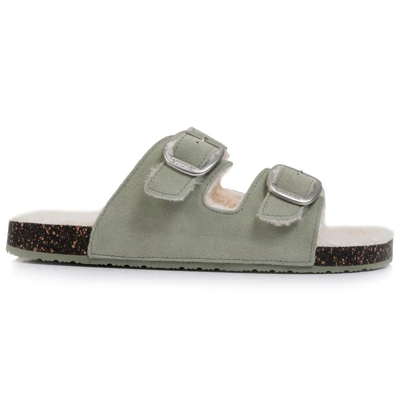 Chaussons sandales Femme Sherpa Vert d'eau